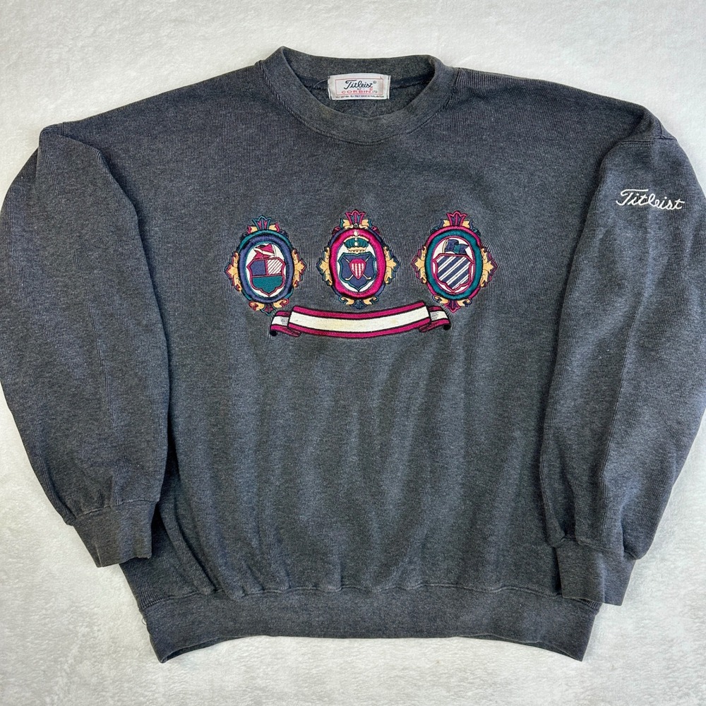 Vintage Titleist Corbin Ltd Gray Embroidered Crest Crewneck Sweatshirt Large‎